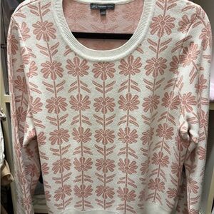 Adrianna Papell Cream Sweater with Blush Floral Jacquard